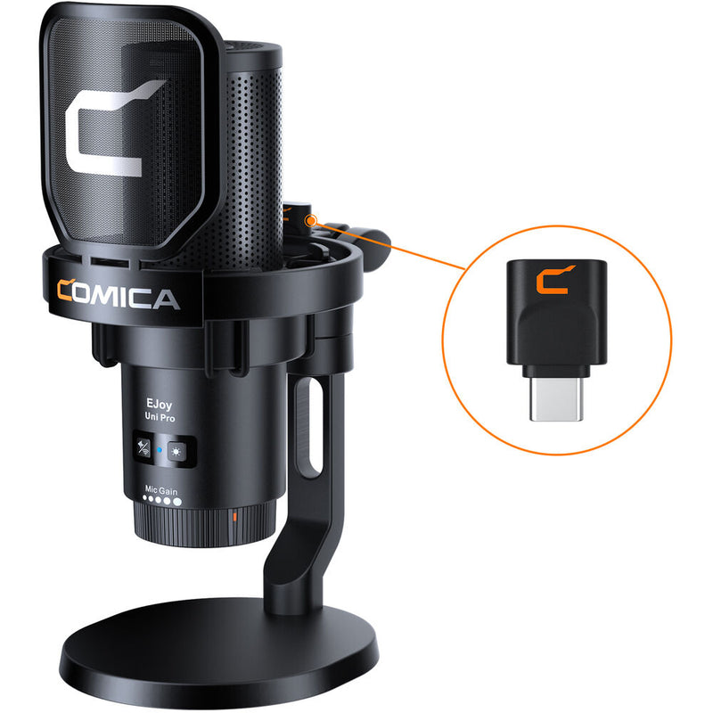 Comica Audio EJoy Uni Pro D RGB Cardioid Condenser Wireless/USB-C Microphone with Desktop Stand (Black)