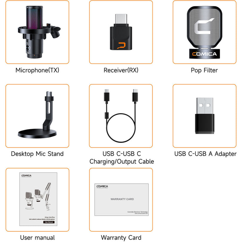 Comica Audio EJoy Uni Pro D RGB Cardioid Condenser Wireless/USB-C Microphone with Desktop Stand (Black)