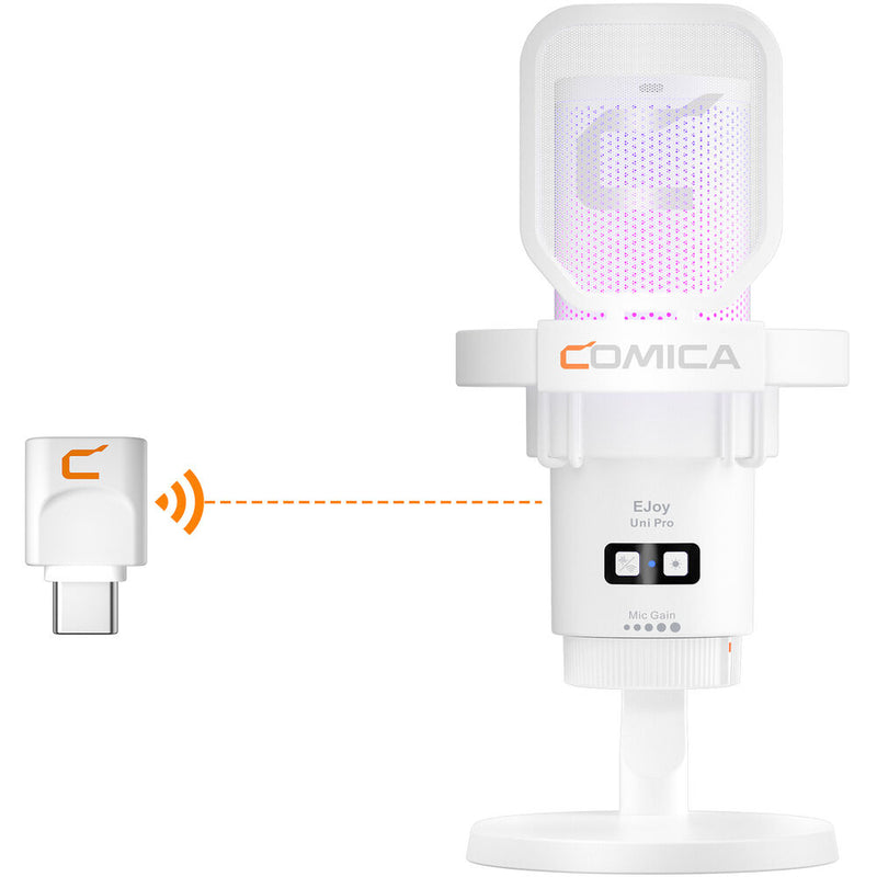 Comica Audio EJoy Uni Pro D RGB Cardioid Condenser Wireless/USB-C Microphone with Desktop Stand (White)