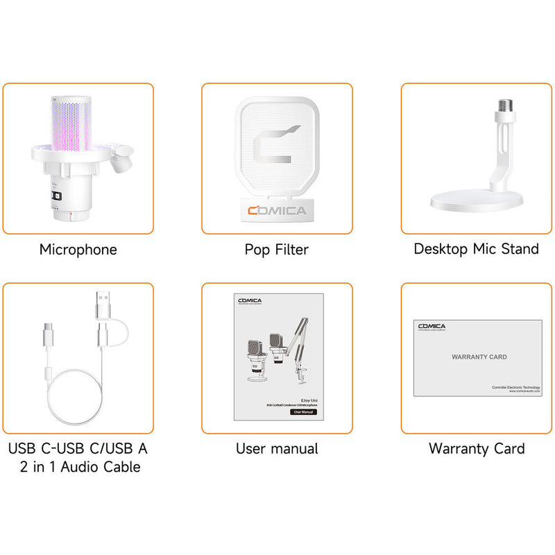 Comica Audio EJoy Uni D RGB Cardioid Condenser USB-C Microphone with Desktop Stand (White)