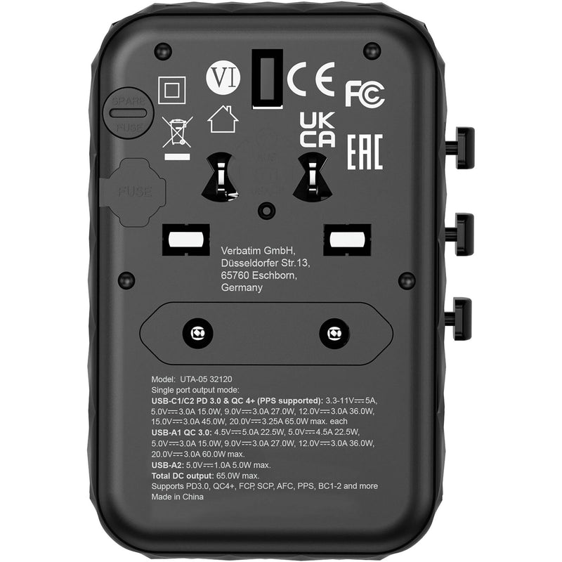 Verbatim UTA-05 65W 4-Port USB GaN III Universal Travel Adapter