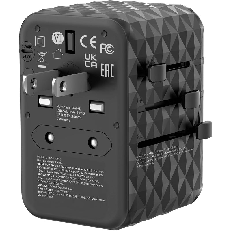 Verbatim UTA-05 65W 4-Port USB GaN III Universal Travel Adapter