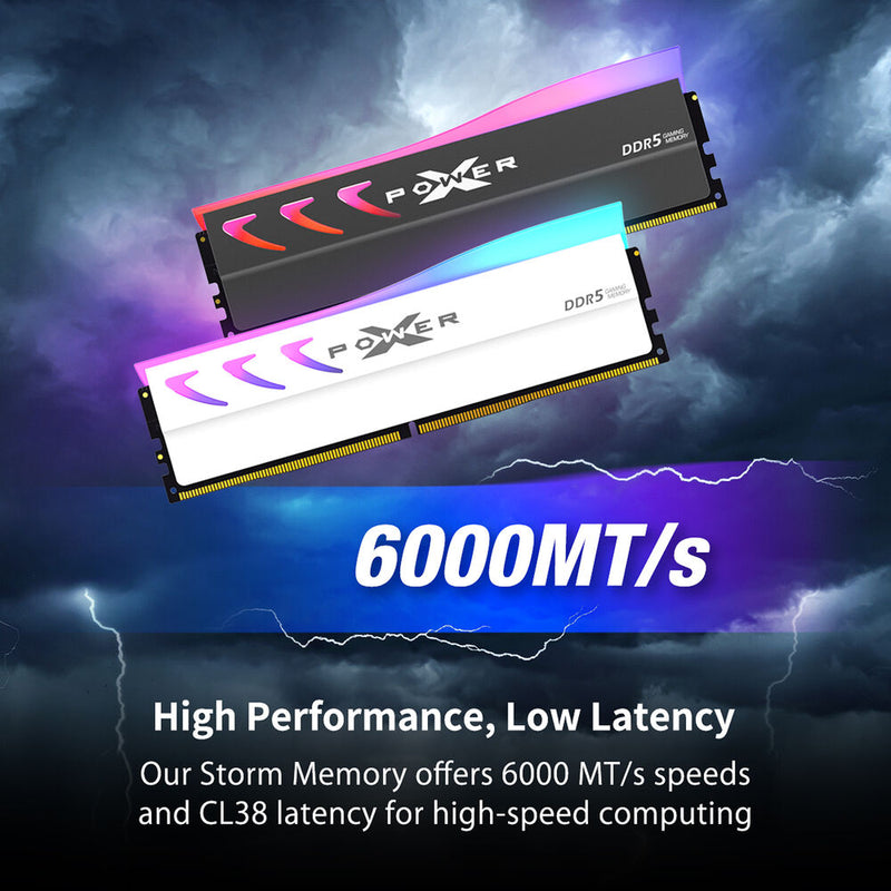 Silicon Power 64GB Storm DDR5 6000 MHz UDIMM Memory Kit with Heat Sink (2 x 32GB, Gray)