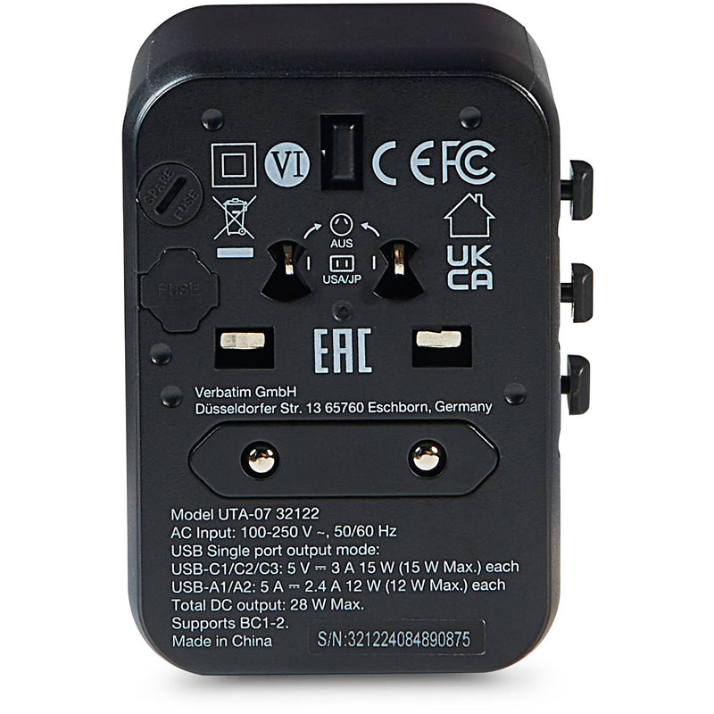 Verbatim UTA-07 28W 5-Port USB-C/USB-A Universal Travel Adapter