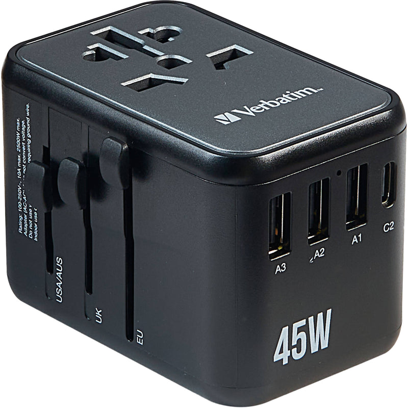 Verbatim UTA-08 45W 5-Port USB-C/USB-A Universal Travel Adapter