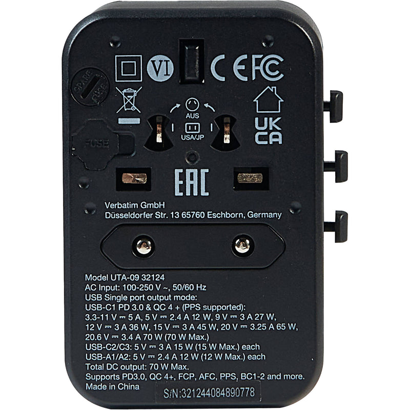Verbatim UTA-09 70W 5-Port USB GaN III Universal Travel Adapter