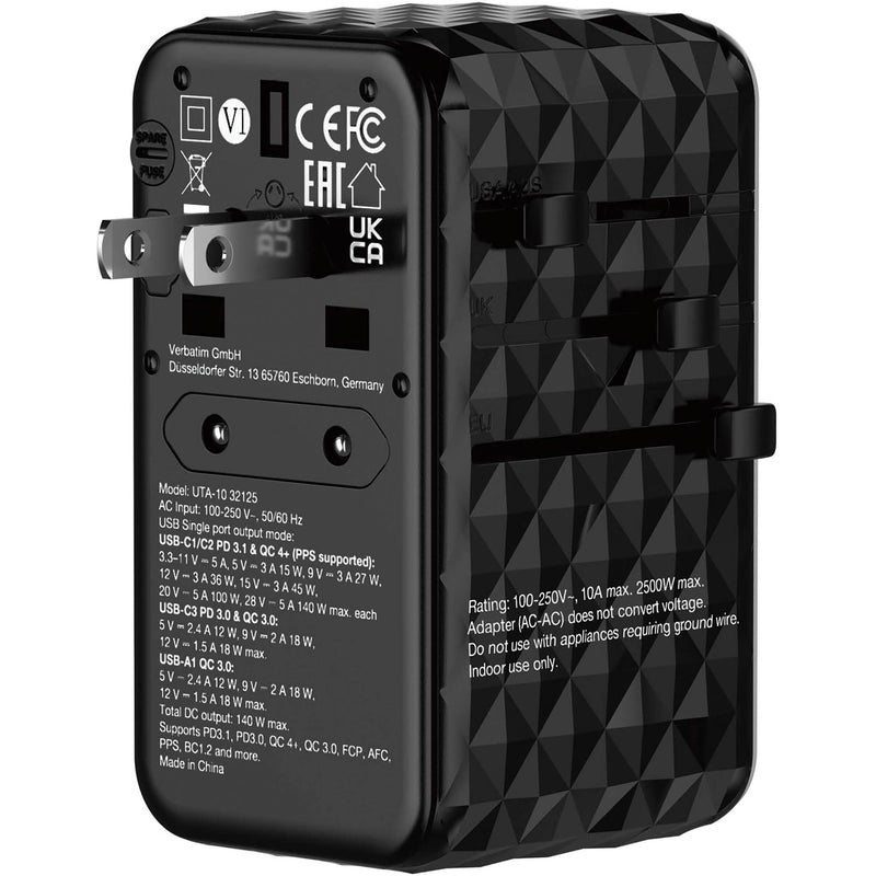 Verbatim UTA-10 140W 4-Port USB GaN III Universal Travel Adapter