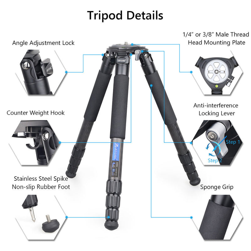 ARTCISE AS90C Carbon Fiber Tripod with Ball Head and 75mm Bowl Adapter (Black)