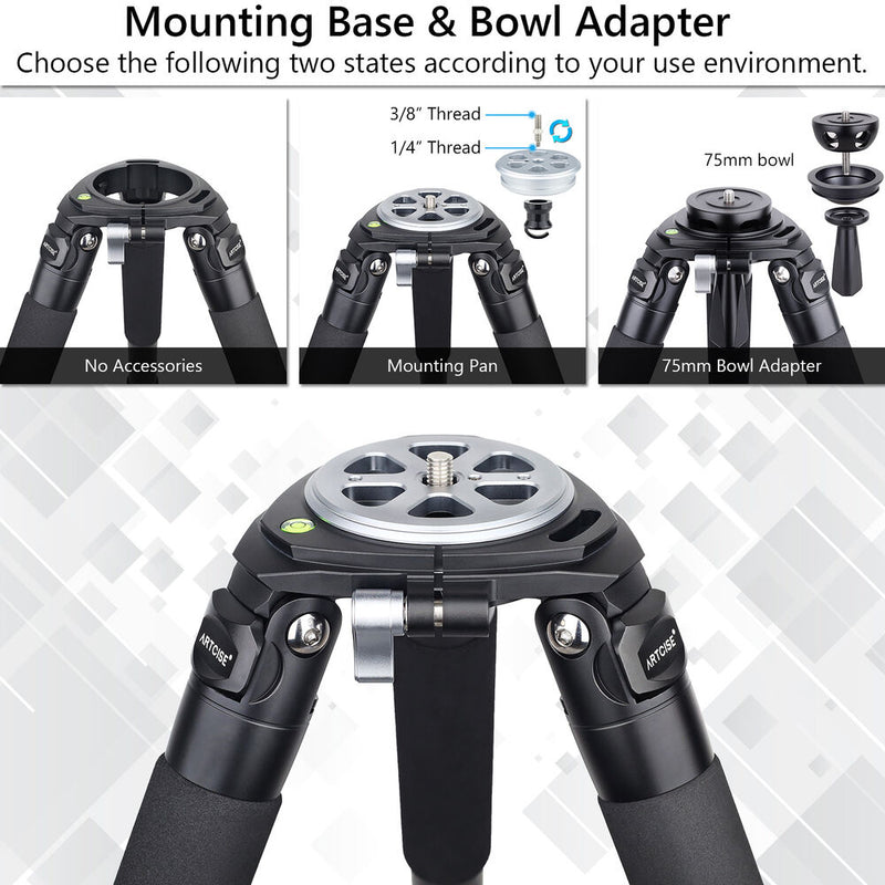 ARTCISE AS90C Carbon Fiber Tripod with Ball Head and 75mm Bowl Adapter (Black)