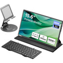 Plugable 15.6" USB-C Portable Monitor with Universal Tablet Stand, Bluetooth Keyboard, and Case
