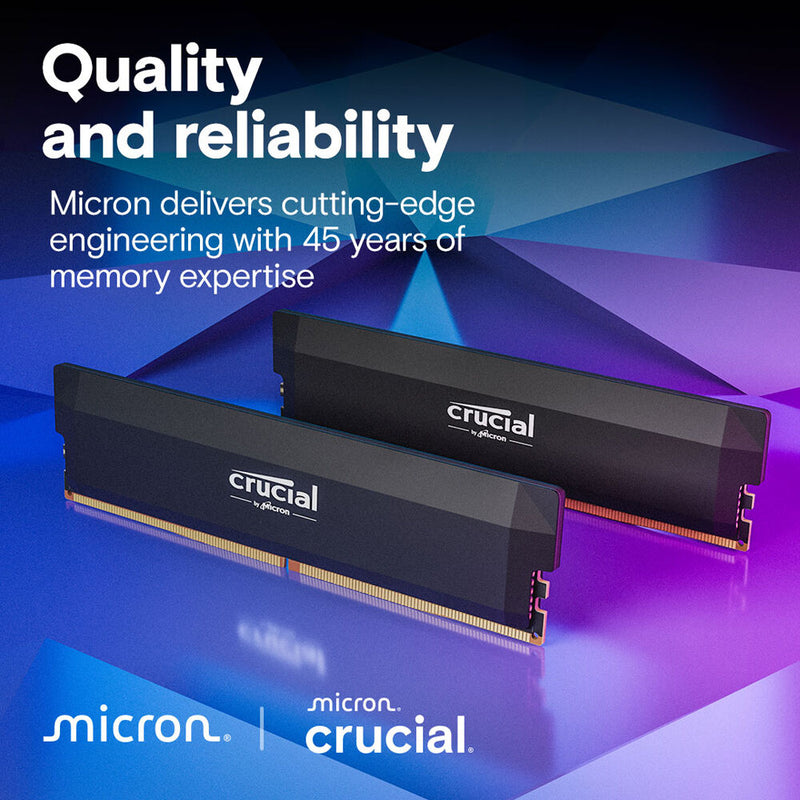 Crucial Pro 64GB DDR5 6000 MHz UDIMM Memory Kit (2 x 32GB, Black)