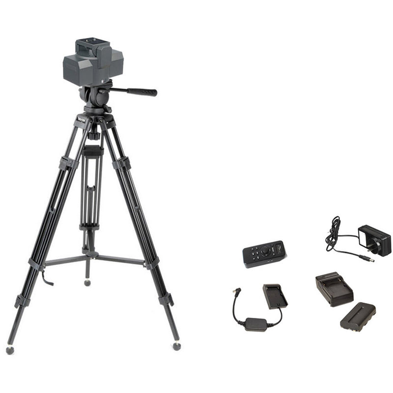 Bescor MP101W Pan/Tilt Head Kit with Fluid Head Tripod and Power Solution