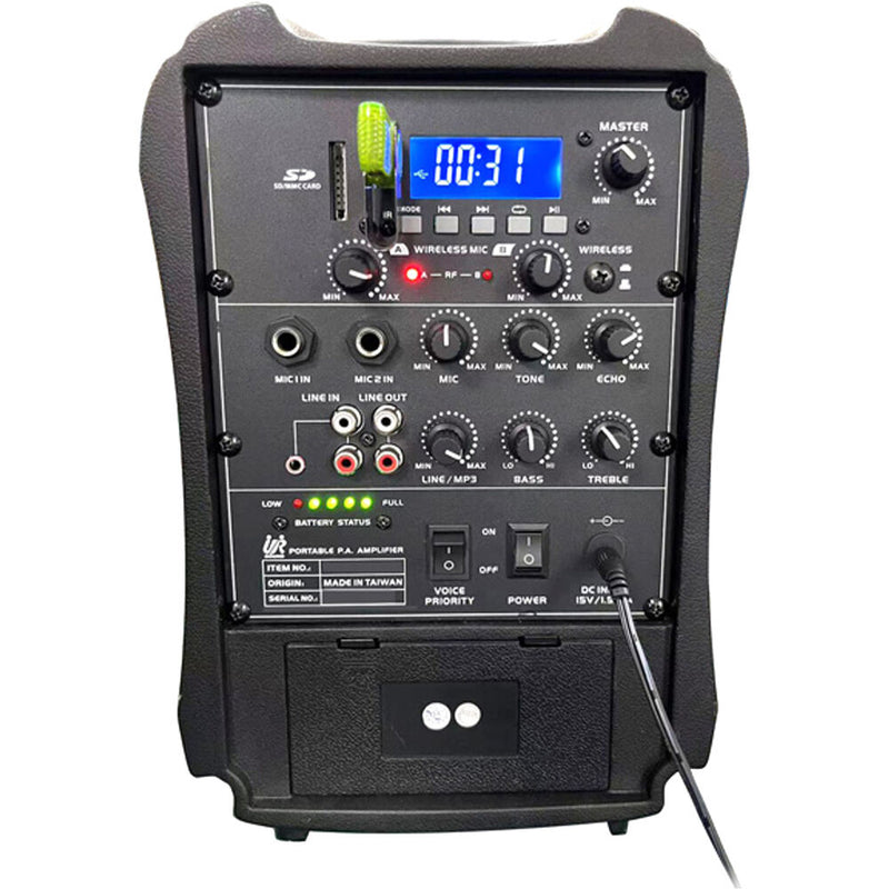 HamiltonBuhl VENU Mini PA System with Media Player, Bluetooth, and 2 Wireless Handheld Mics