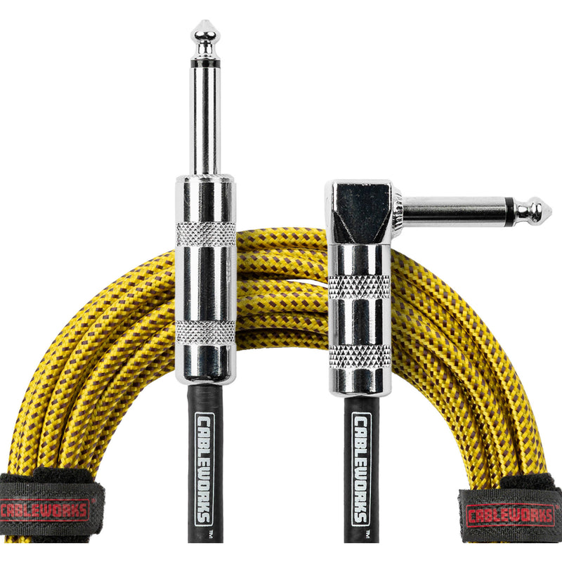 Gator Backline Series 1/4" Straight to 1/4" Right Angle Instrument Cable (Brown/Yellow, 20')