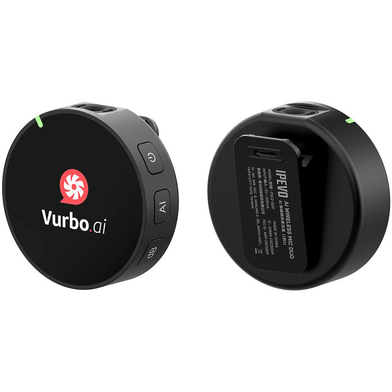 IPEVO AI Duo 2-Person Wireless Microphone System with Vurbo.ai Advanced-10Hr AI Software