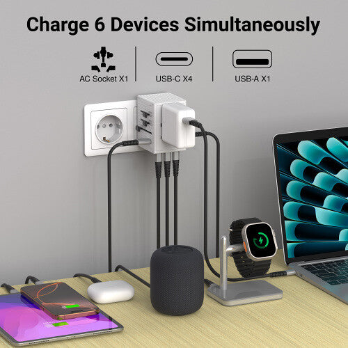 EZQuest WorldTravel 35W GaN 5-Port Wall Charger (White)