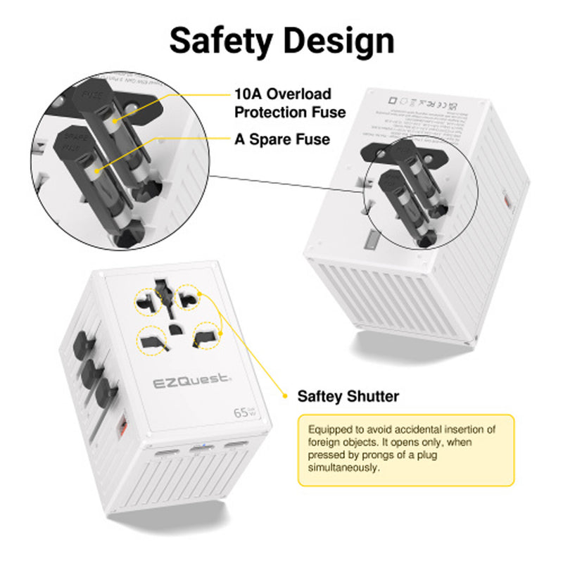 EZQuest WorldTravel 65W GaN 5-Port Wall Charger (White)
