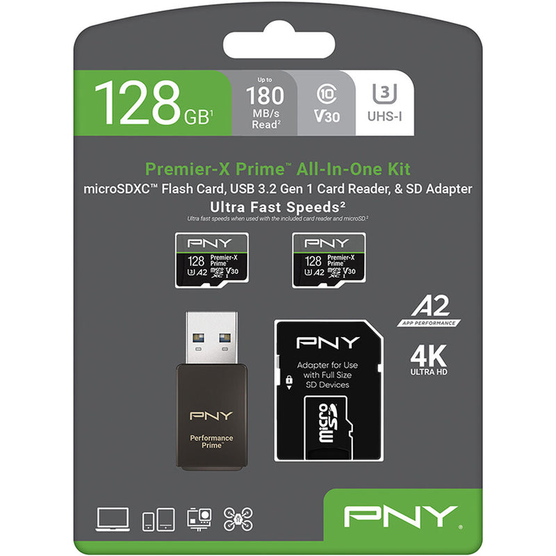 PNY 128GB Premier-X Prime UHS-I microSDXC Memory Card Kit