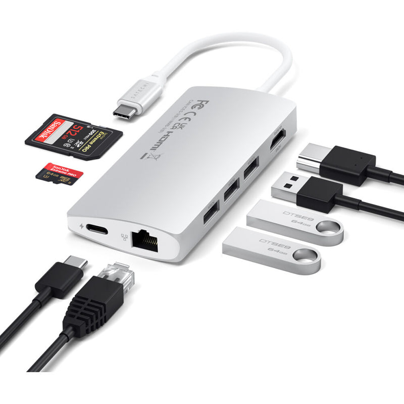 Satechi USB-C Multi-Port Adapter 4K with Ethernet V2 (Silver)