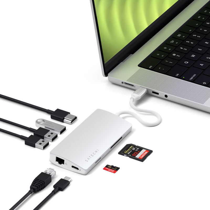 Satechi USB-C Multi-Port Adapter 4K with Ethernet V2 (Silver)