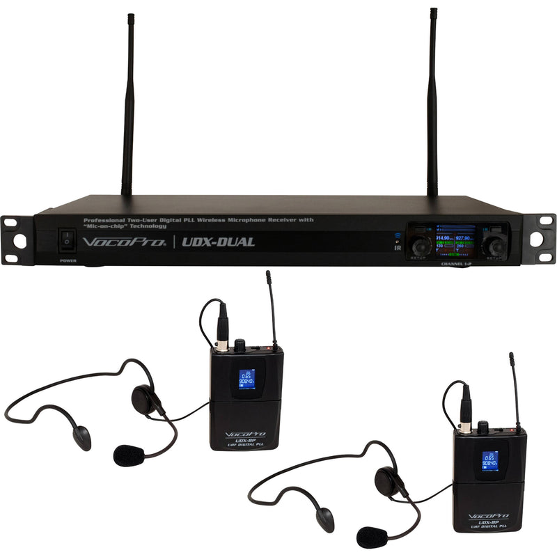 VocoPro UDX-Dual-Bodypack Digital Wireless Microphone System with Two Headset Mics (900 MHz)