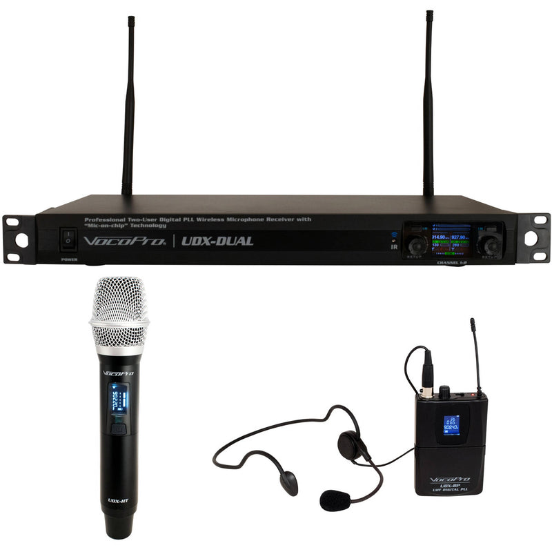 VocoPro UDX-Dual-Combo Digital Wireless Microphone System with Handheld and Headset Mics (900 MHz)