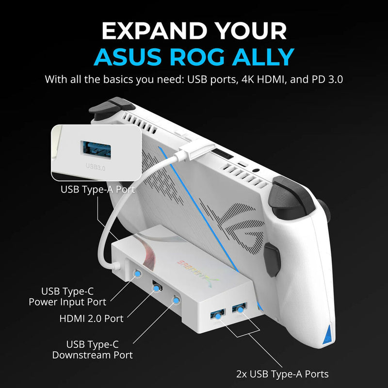 Sabrent DS-RA6P USB-C 6-Port Docking Station with Power Delivery for Asus ROG Ally (White)