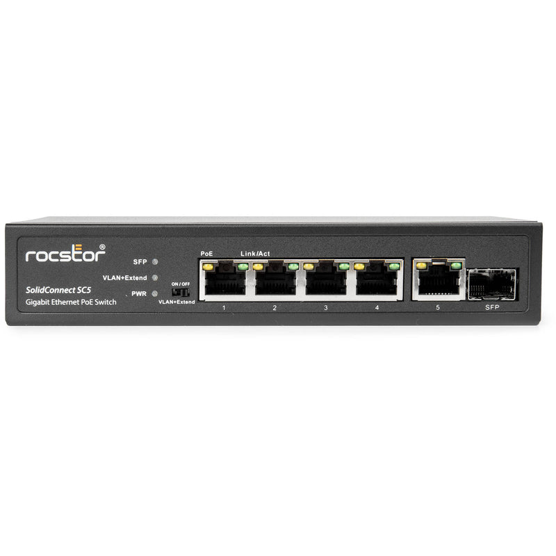 Rocstor SolidConnect SC5 5-Port Gigabit PoE+ Compliant Unmanaged Network Switch