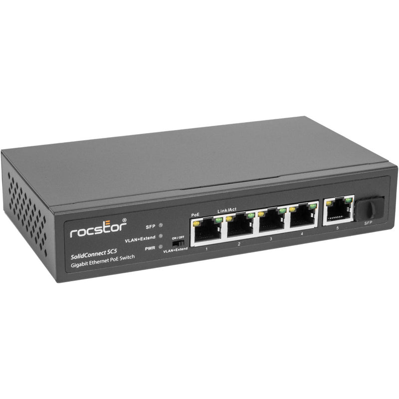 Rocstor SolidConnect SC5 5-Port Gigabit PoE+ Compliant Unmanaged Network Switch