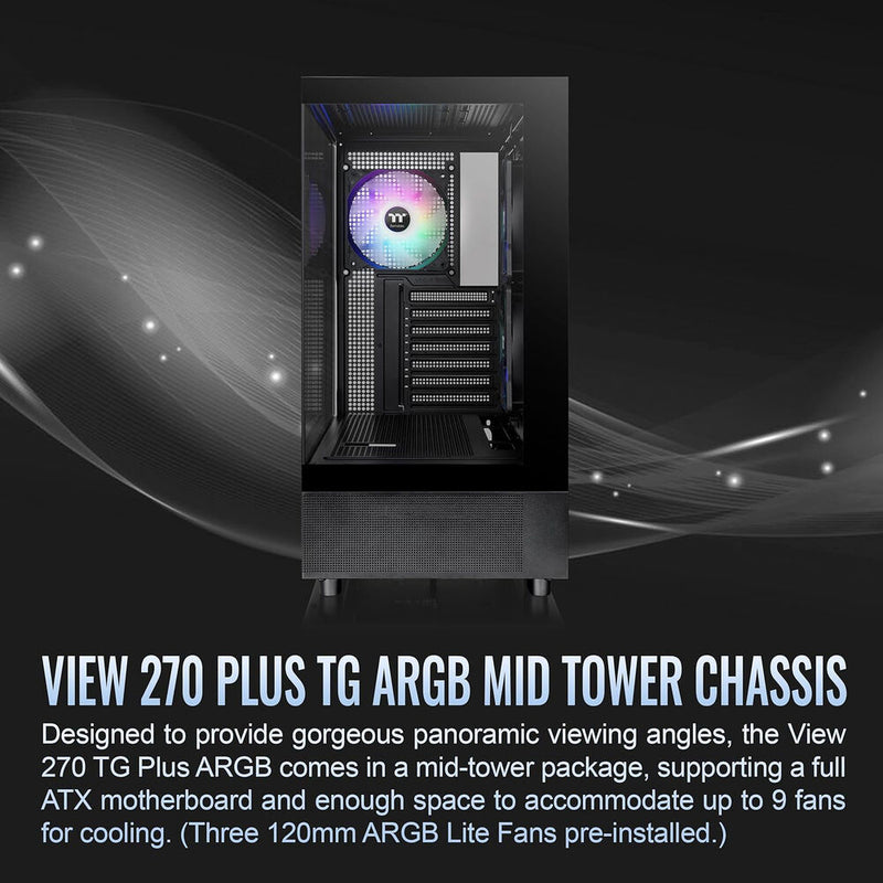 Thermaltake View 270 Plus TG ARGB Mid Tower ATX Computer Chassis (Black)