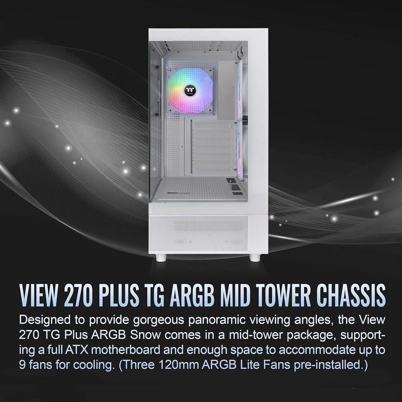 Thermaltake View 270 Plus TG ARGB Mid Tower ATX Computer Chassis (Snow)