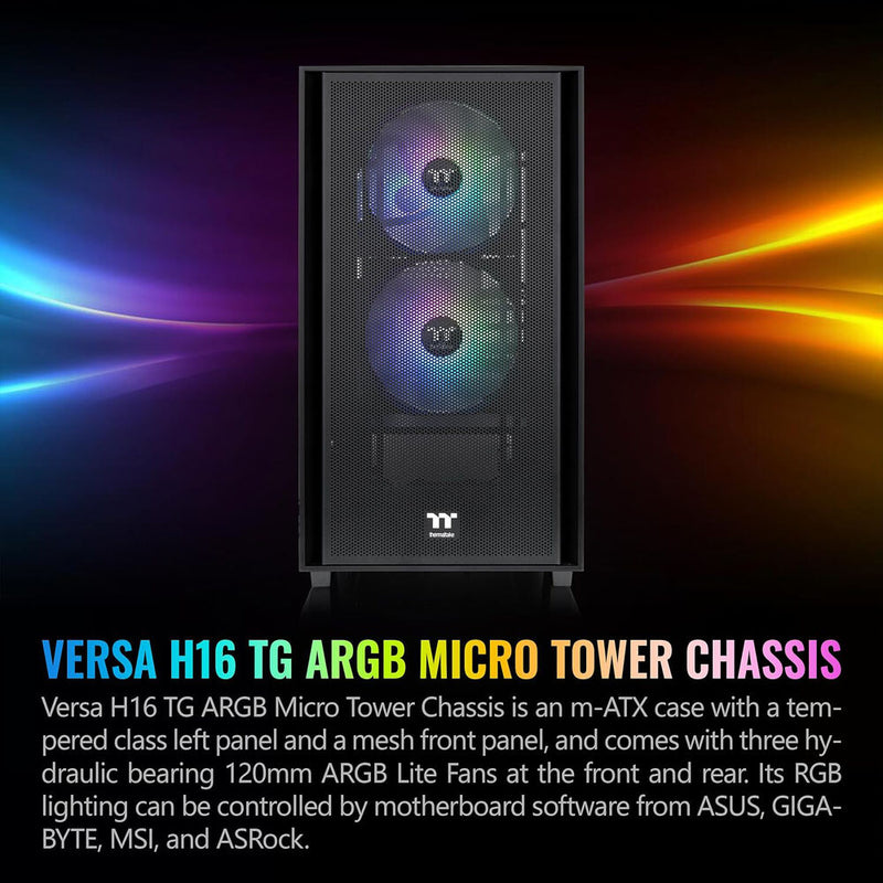 Thermaltake Versa H16 TG ARGB Micro Tower Micro-ATX Computer Chassis (Black)