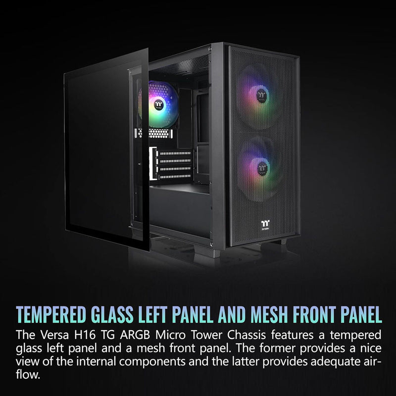 Thermaltake Versa H16 TG ARGB Micro Tower Micro-ATX Computer Chassis (Black)