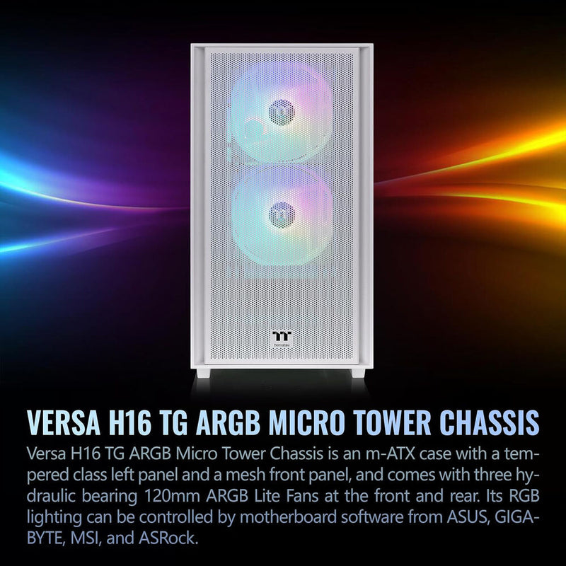 Thermaltake Versa H16 TG ARGB Micro Tower Micro-ATX Computer Chassis (White)