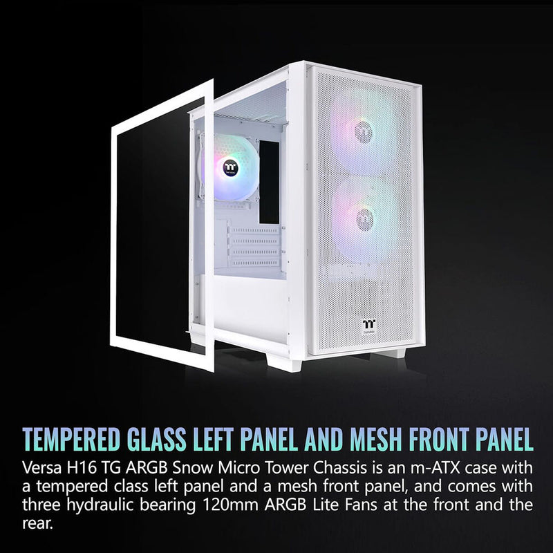 Thermaltake Versa H16 TG ARGB Micro Tower Micro-ATX Computer Chassis (White)