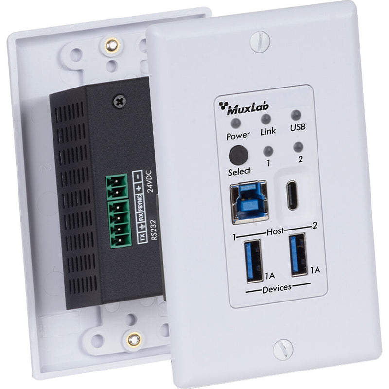 MuxLab USB-C 3.2 Gen 1 4-Port Wall Plate Extender Kit (328')