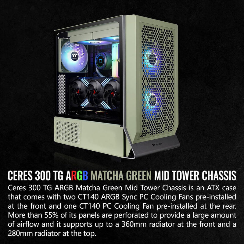 Thermaltake Ceres 300 TG ARGB Mid-Tower ATX Computer Chassis (Matcha Green)