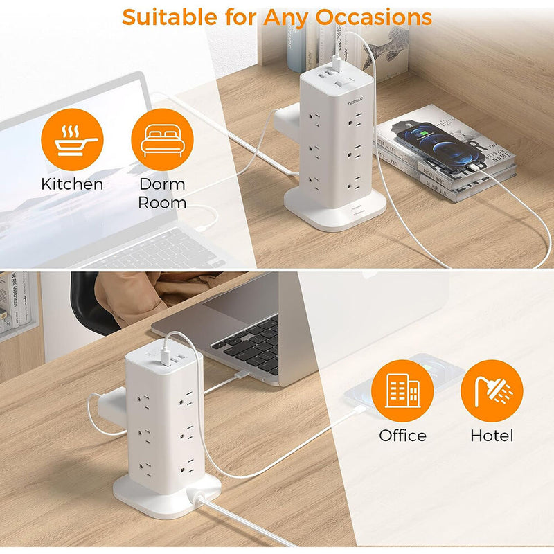 Tessan 12-Outlet Tower Surge Protector with 3 USB Ports (6')