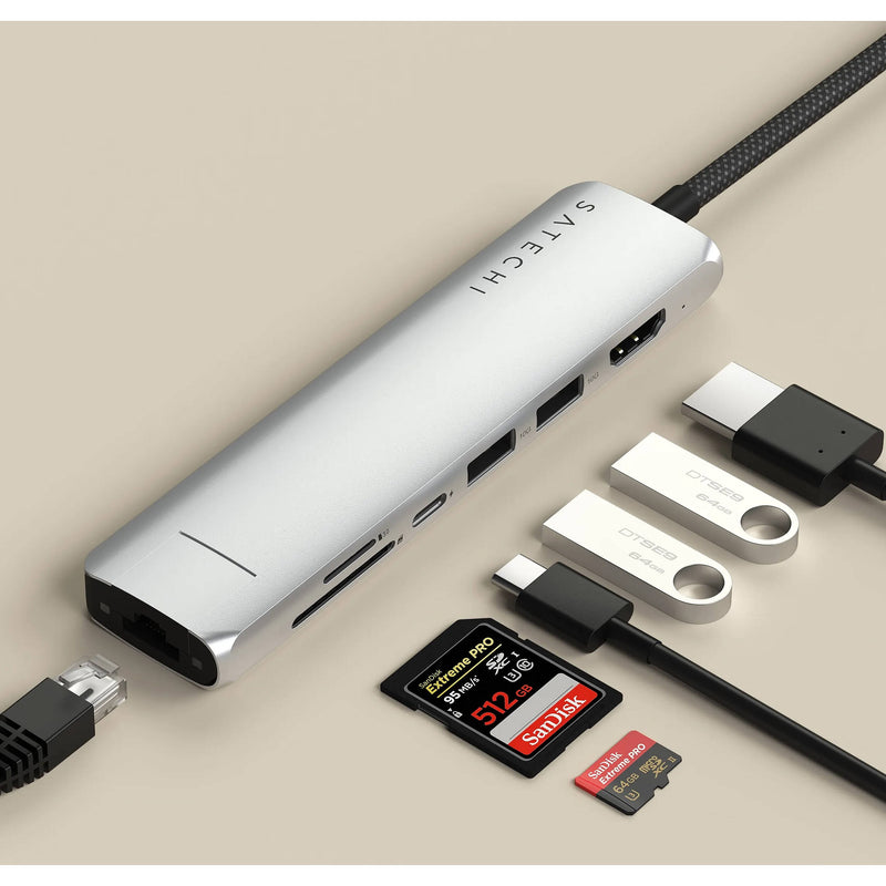 Satechi Slim USB-C 7-in-1 Multi-Port Adapter with Ethernet (Gray)