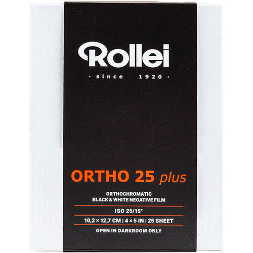Rollei Ortho 25 Plus Black and White Negative Film (4 x 5", 25 Sheets)