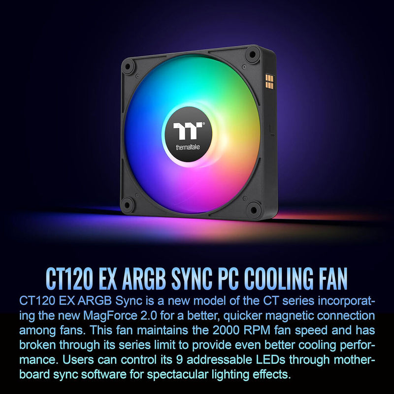 Thermaltake CT120 EX ARGB Sync PC 120mm Cooling Fan (3-Fan Pack, Black)
