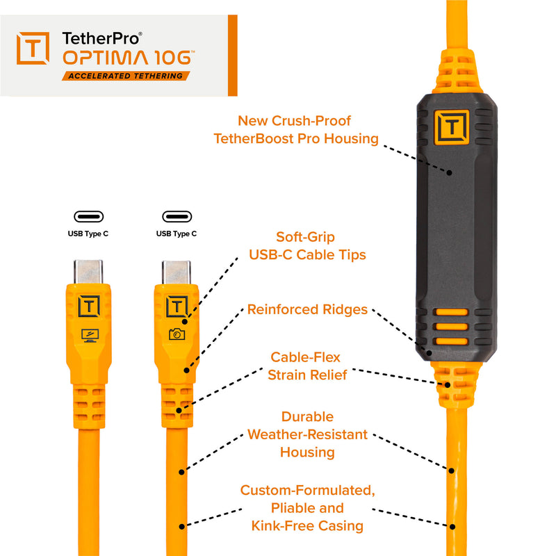 Tether Tools TetherPro Optima 10G Starter Tethering Kit (15', High-Visibility Orange)