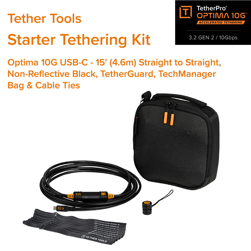 Tether Tools TetherPro Optima 10G Starter Tethering Kit (15', Non-Reflective Black)