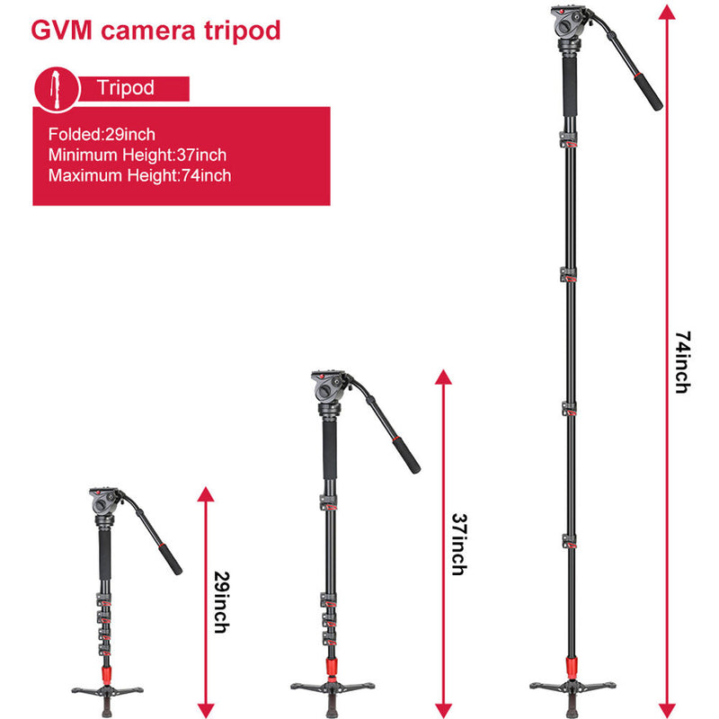 GVM D190 Aluminum 5-Section Monopod with Fluid Head