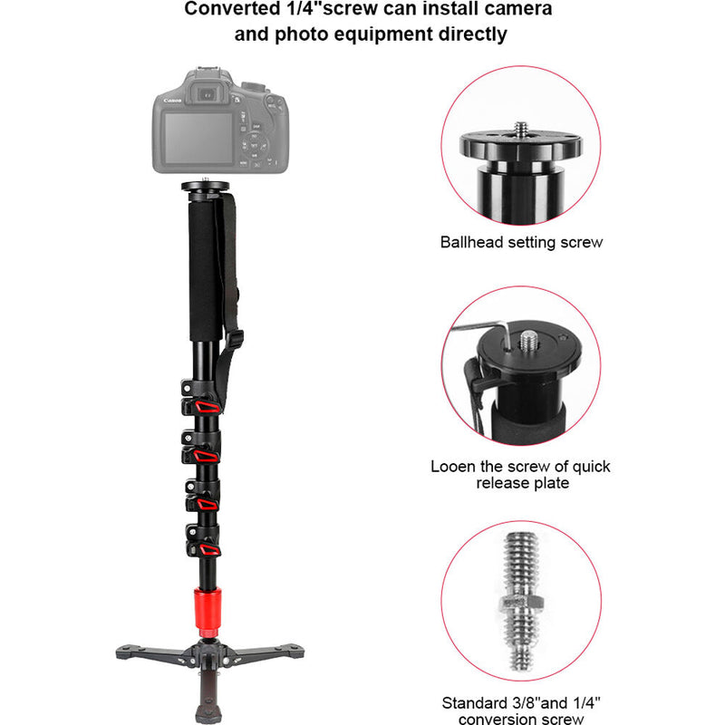 GVM D190 Aluminum 5-Section Monopod with Fluid Head