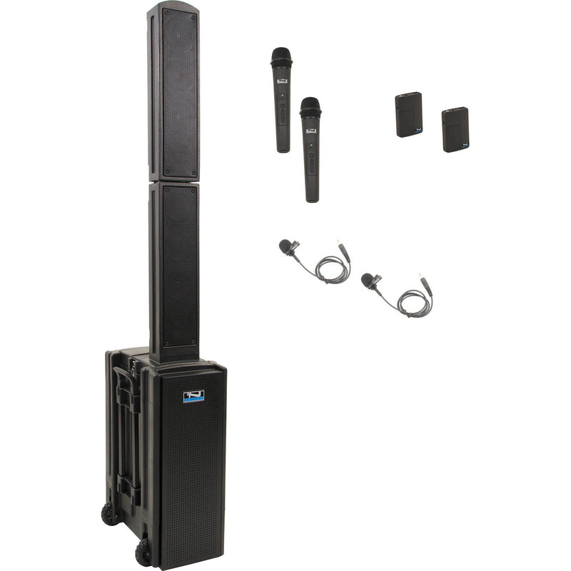 Anchor Audio Beacon 2 System X4 Portable Line Array Sound System with Bluetooth, AIR Transmitter, 2 Wireless Handheld Mics, 2 Beltpacks, 2 Lavalier Mics