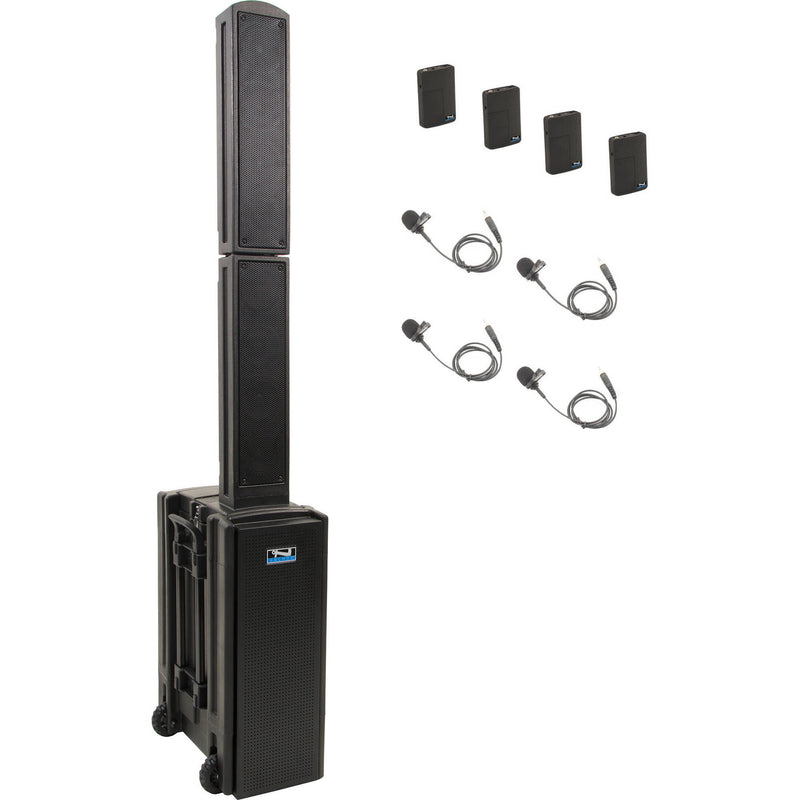 Anchor Audio Beacon 2 System X4 Portable Line Array Sound System with Bluetooth, AIR Transmitter, 4 Beltpacks, 4 Lavalier Mics
