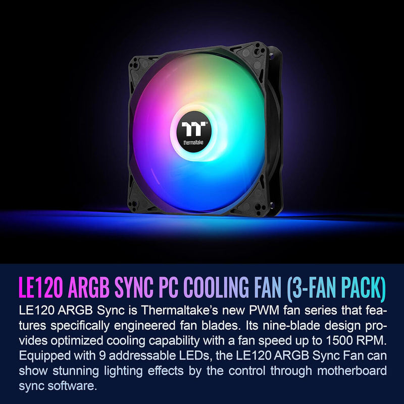 Thermaltake LE120 ARGB Sync PC Cooling Fan (3-Fan Pack, Black)