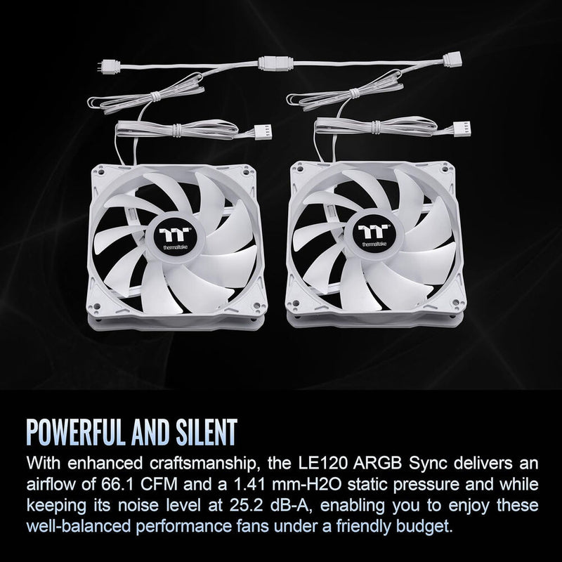 Thermaltake LE120 ARGB Sync PC Cooling Fan (3-Fan Pack, White)