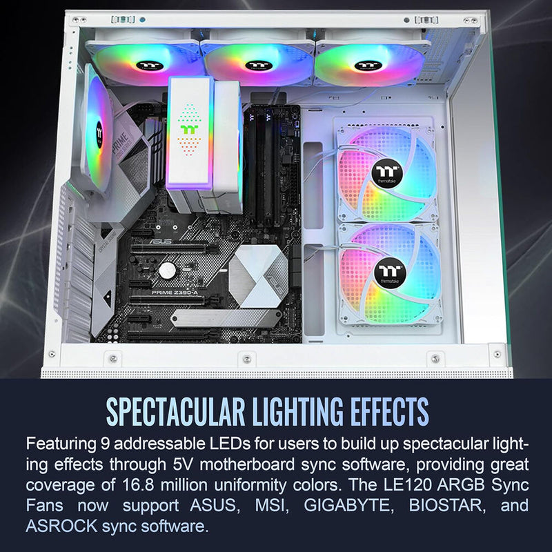 Thermaltake LE120 ARGB Sync PC Cooling Fan (3-Fan Pack, White)